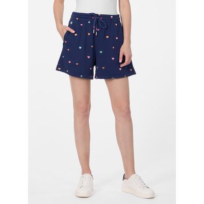 Sweatshorts RAGWEAR "ANIKU HEARTS", Damen, Gr. M (38), N-Gr, blau (night blau), Sweatware, Obermaterial: 70% Baumwolle, 30% Polyester, bedruckt, kurz, Hosen Sweatshorts, Mit Kordelzug und kleinen bunten Herzchen bestickt