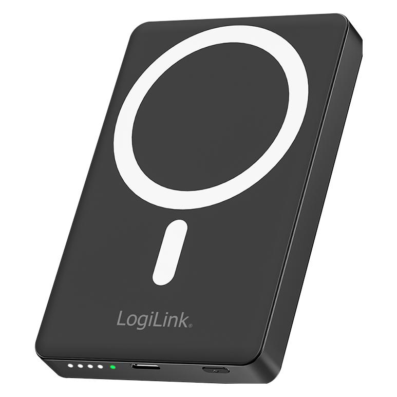 LogiLink MagSafe Wireless Powerbank 10.000 mAh, schwarz (10000 mAh, 20 W) (PA0391)