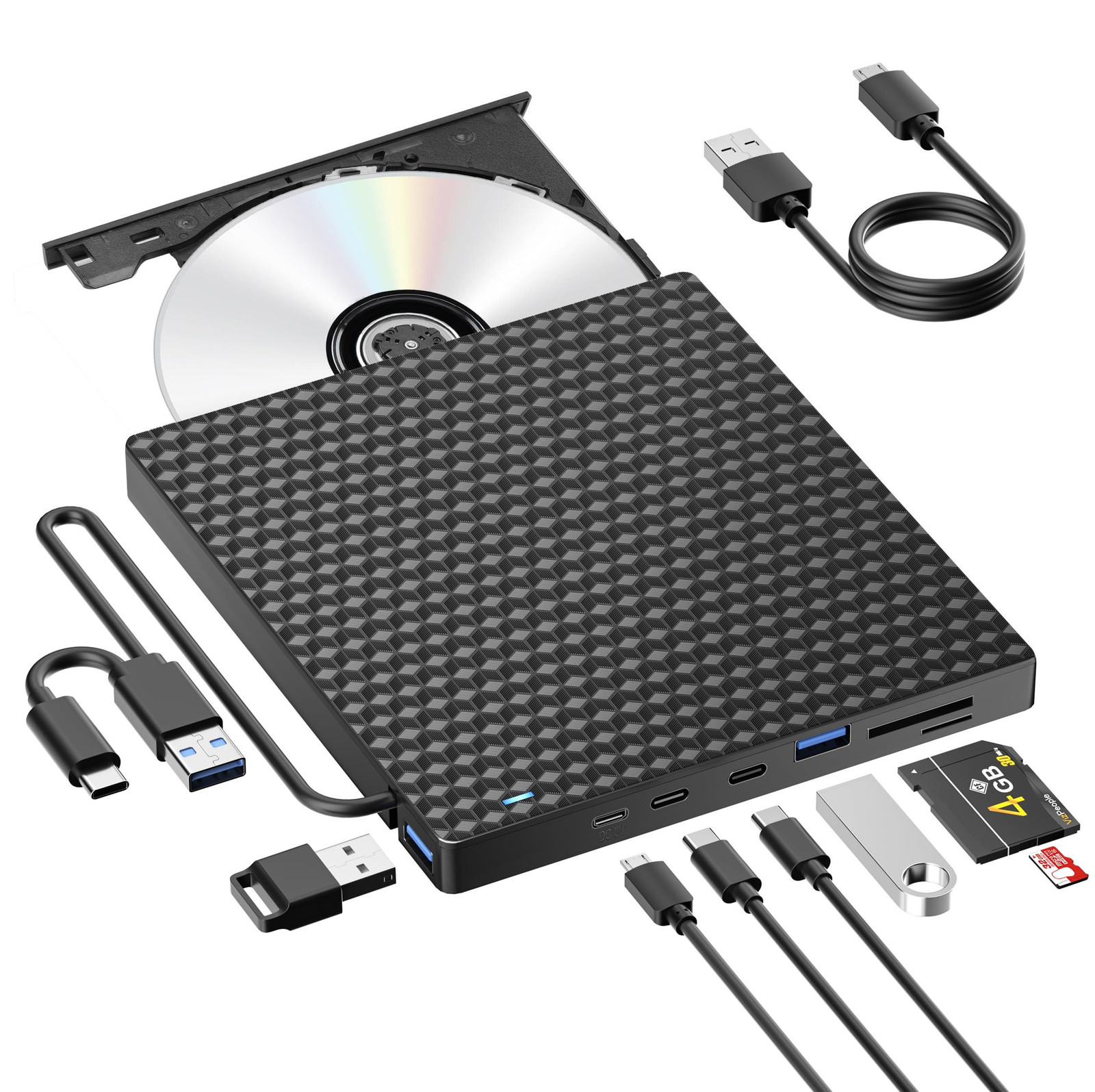 Selius Externe CD DVD Drive met USB-poorten en SD/TF-kaartsleuven
