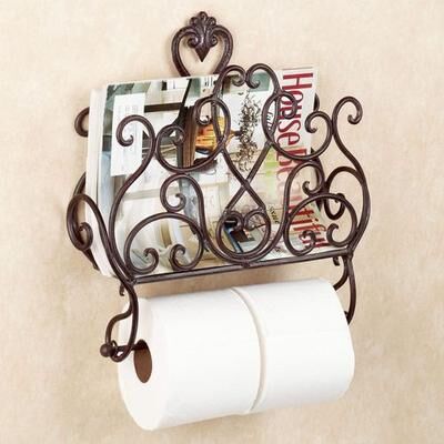 Touch of Class Aldabella Wall Magazine Rack with Toilet Paper Holder Tuscan Slate , Tuscan Slate