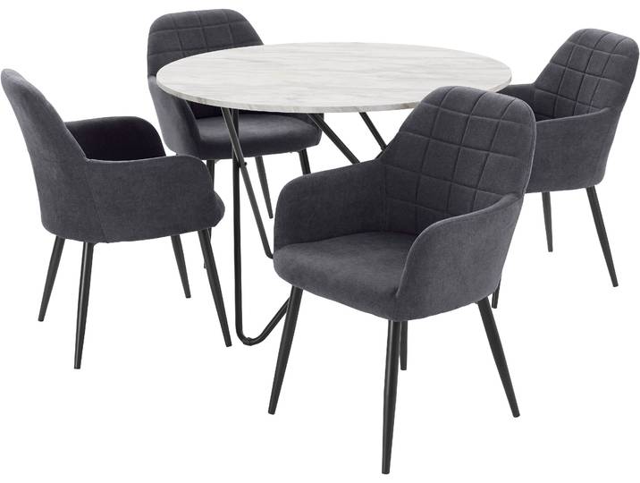 Essgruppe GOODPRODUCT JonasMara , weiss (weiß, anthrazit), Samtvelours, Sitzmöbel-Sets, Essgruppe, runder Tisch in Marmoroptik