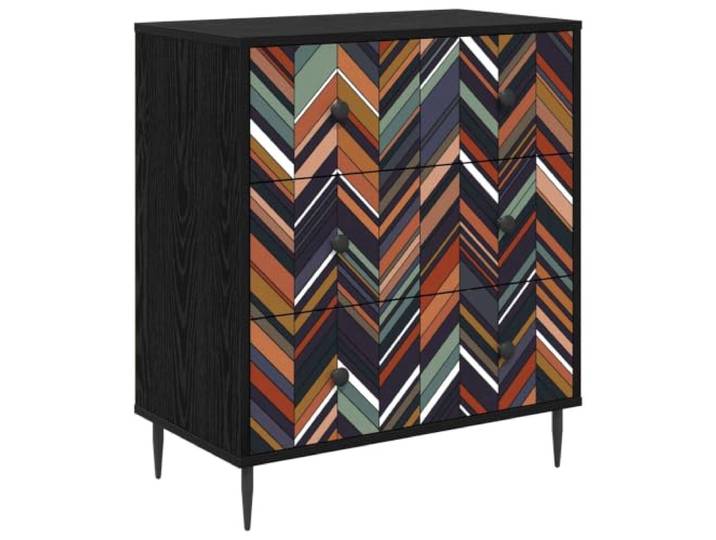Xhnifbn Kommode mit 3 Schubladen Beistellschrank Schwarz 66 x 36,5 x 76 cm Moderne Anrichte mit geometrischem Muster für Schlafzimmer und Wohnzimmer. Erhöhte Beine unterstützen die Luftzirkulation.