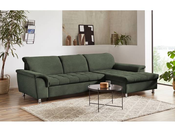 Ecksofa DOMO COLLECTION FRANZI zeitlos und elegant, moderne Sitzheftung, L-Form , grün, B:279cm H:81cm T:170cm, Sofas, Ecksofa, wahlweise mit Kopfteilverstellung (dann Tiefe: 170 cm)