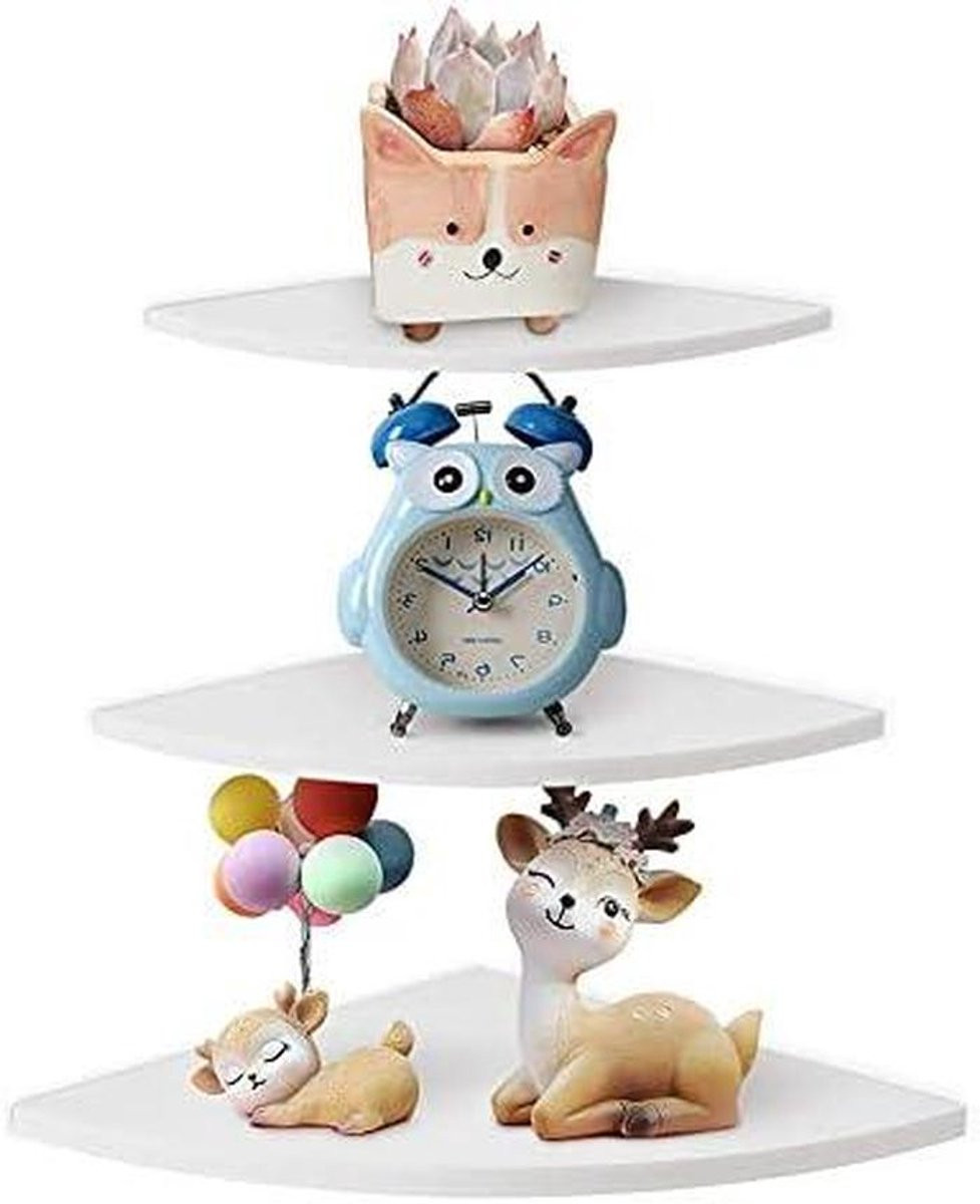 Set van 3 witte zwevende hoekplanken voor decoratie en opbergen