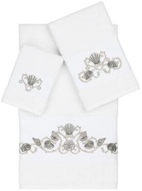Authentic Hotel and Spa Turkish Cotton Shells Embroidered White 3-piece Towel Set