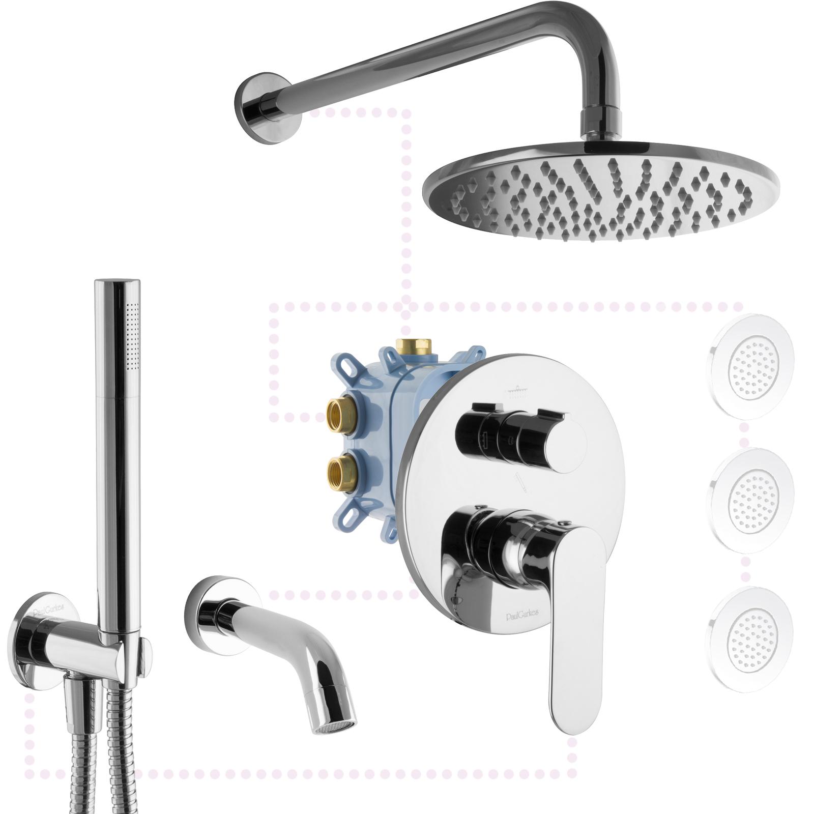 PaulGurkes Duschsystem 4-Wege OHNE Seitendüsen Kopfbrause Regendusche Set