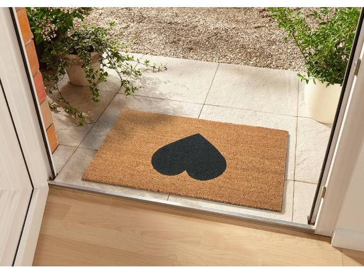 Paillasson en fibre de coco Black Heart 75 x 45cm Beige