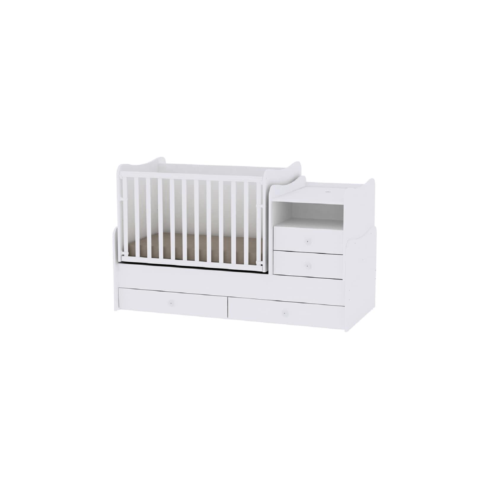 Lorelli Baby- Jugendbett Combo umbaubar 2 Kinder gleichzeitig Schaukelfunktion weiß