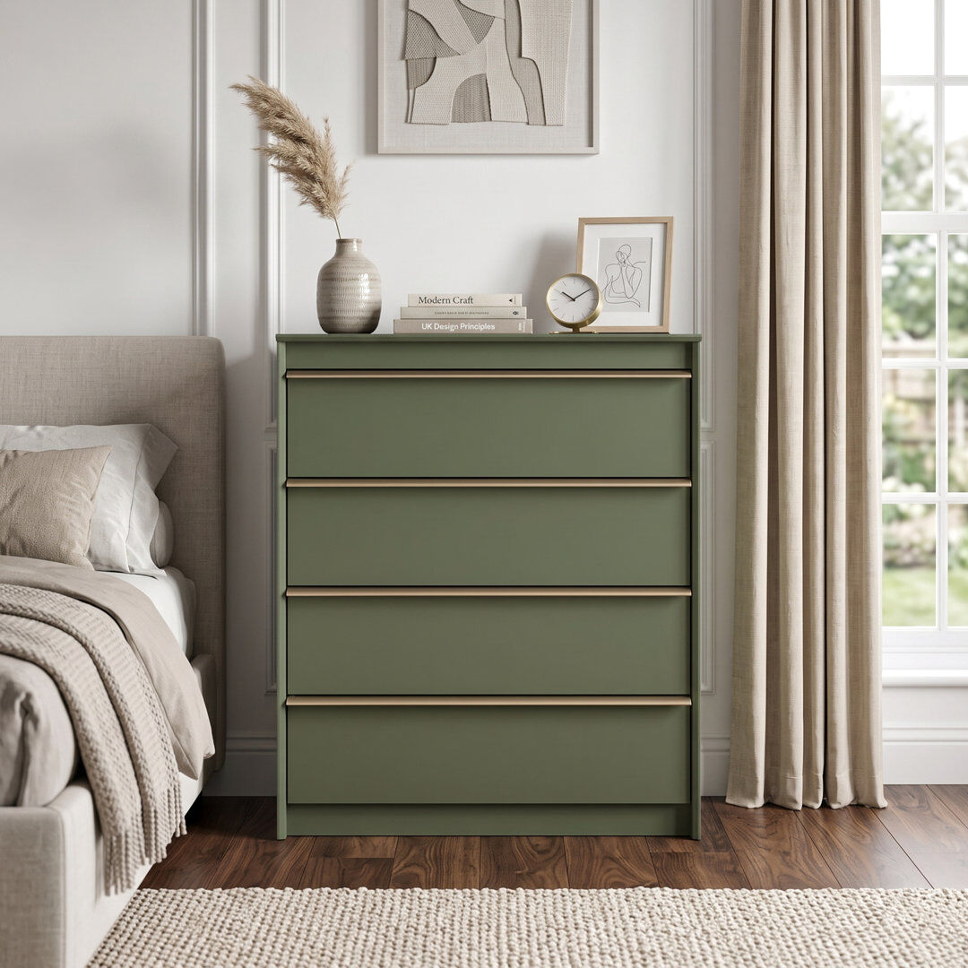 17 Stories Queensland Tauryn 4 Drawer Chest of Drawers Kale Green 92.9cm H X 78cm W X 39.8cm D