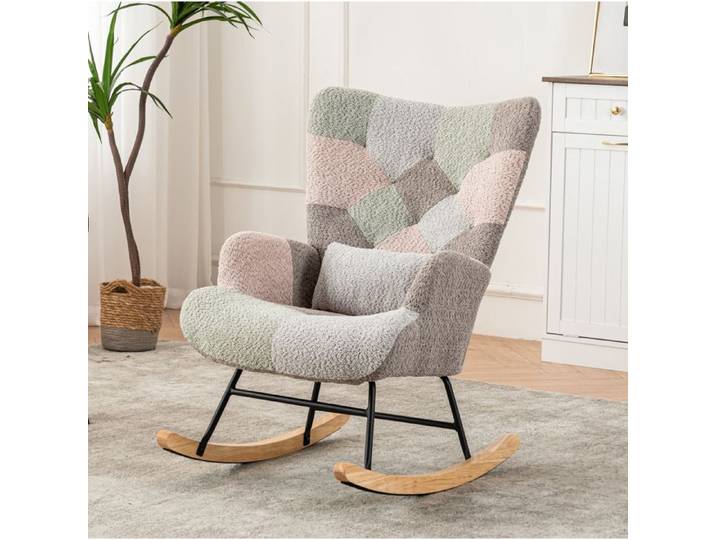 WUVRIE Fauteuil à bascule multicolore en velours avec repose-pieds et coussin lombaire 91 cm