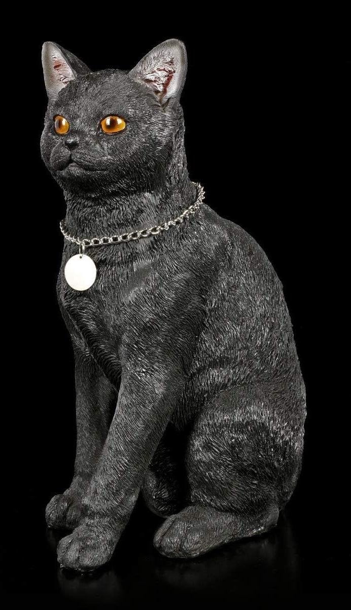 Handbeschilderd decoratief figuur van een zwarte kat, Hoogte: 395 cm, Zwart