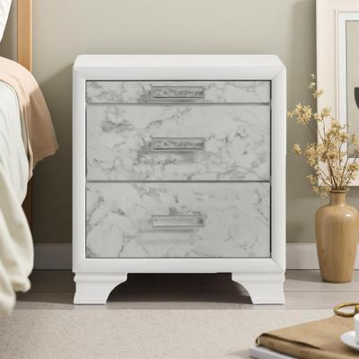 ZWYO HOSIMU "23.5""L Manufactured Wood 3-Drawer Nightstand with Marble-Patterned Fronts, Silver-Tone Handles, Modern Design"