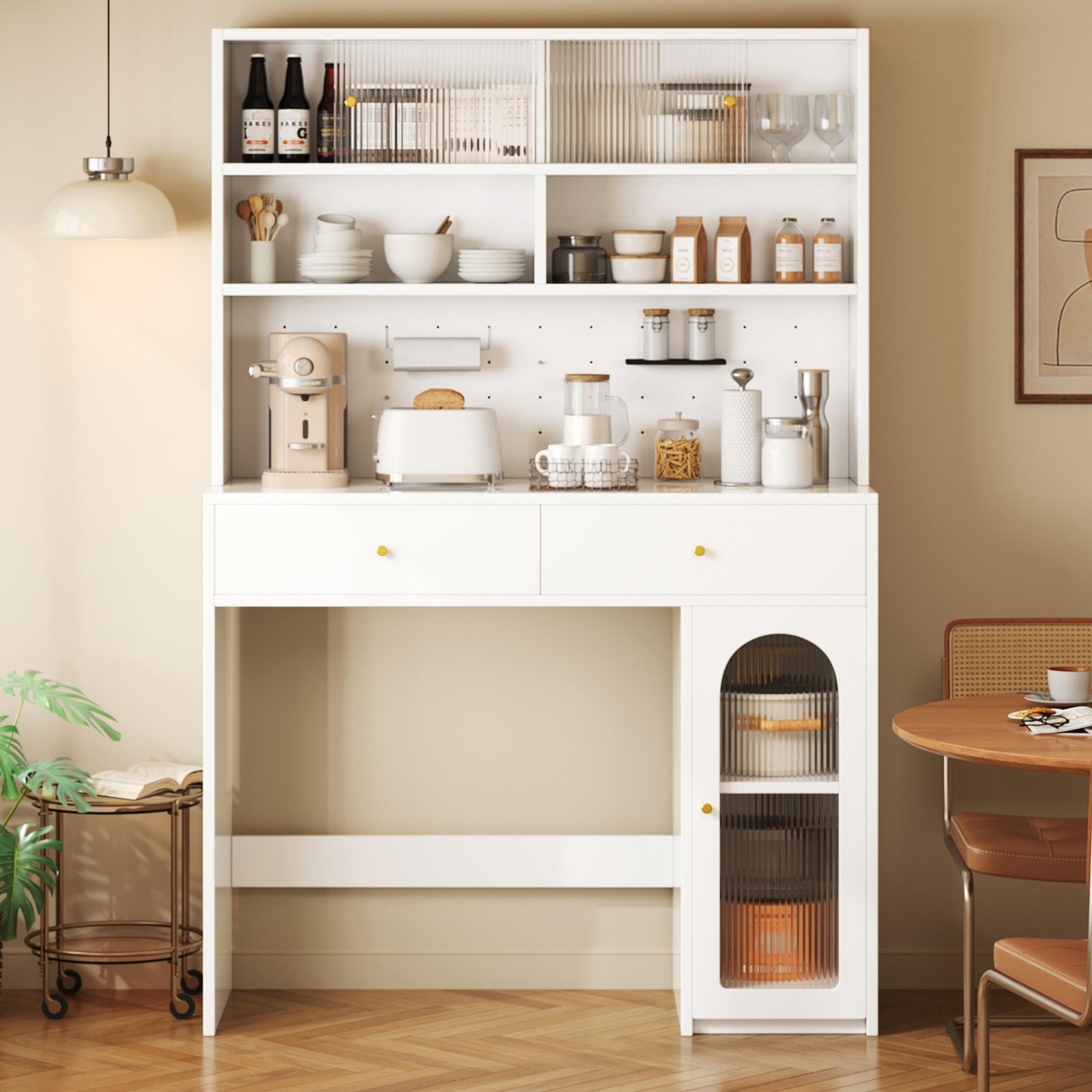 Merax Keukenkast met werkblad, dressoir en hoge kast, wit