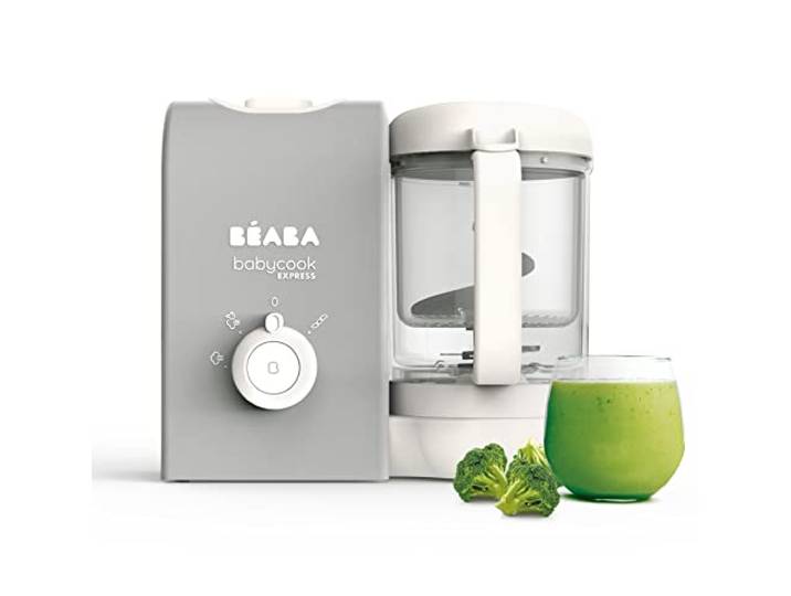 BEABA, Babycook Express, 4 in 1 Babynahrungszubereiter, schnelles Kochen: weniger als 15 Min, Mixen, schonendes und gesundes Dampfgaren, Auftauen, Aufwärmen, Kapazität 1250 ml, Samtgrau
