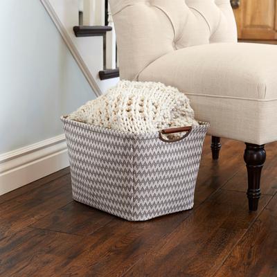 Household Essentials "Storage Bin with Wood Handles, Brown Chevron - 13.0""L x 16.0""W x 11.0""H"