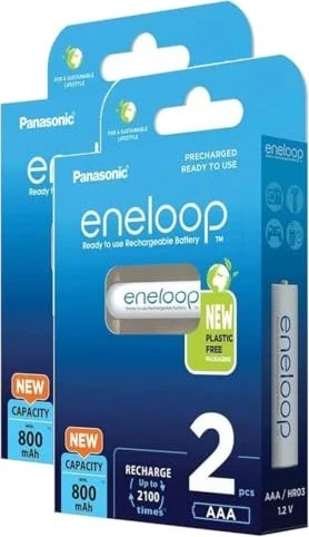 Panasonic Akku NiMH, Micro, AAA, HR03, 1.2V/800mAh eneloop, Pre-charged, Retail Blister (2-Pack)