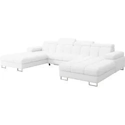 WOHNLANDSCHAFT mit Schlaffunktion und Bettkasten COMA U2 345x203x79 Weiß Bouclé