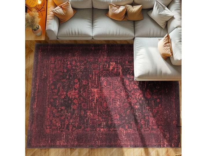 Tapis de Salon Vintage Orient Lavable Antidérapant Used Look Rouge 200 x 290 cm
