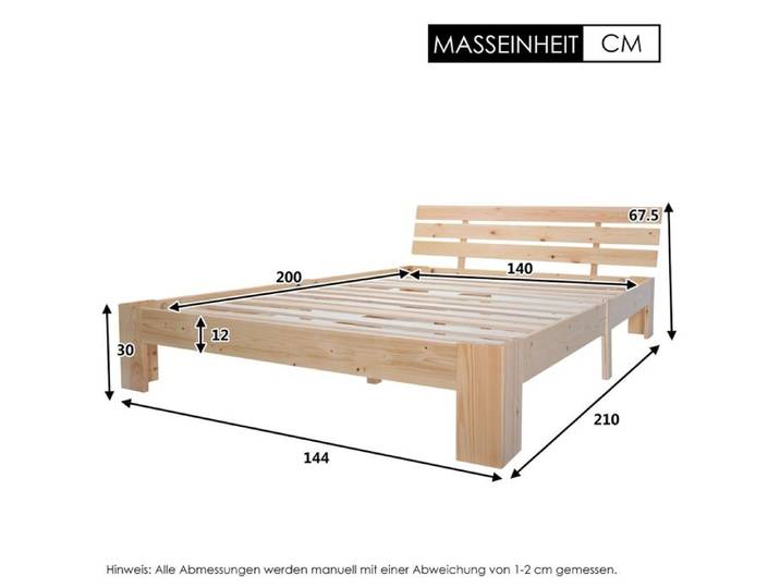 BEL Lit double bois massif avec tête cadre lattes 200x140 utilisable comme lit double en pin