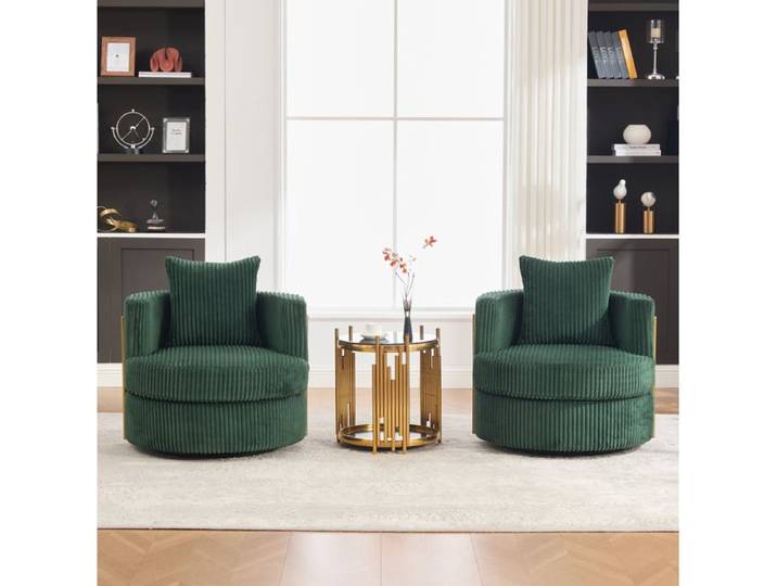 Fauteuil rotatif 360° 1 place avec rangement - MODENVIE - dossier enveloppant cord vert foncé