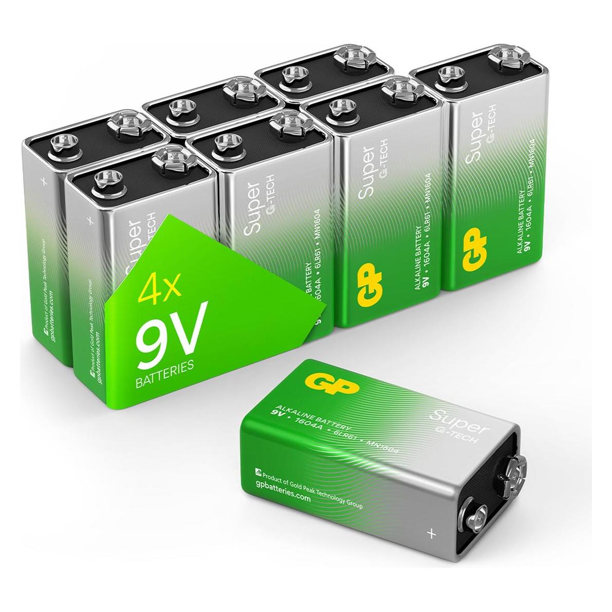 GP Batteries 9 V Batterie Super Alkaline Batterien 9V, 8er (1 Stk., 9V Block) (030E1604ALB8)