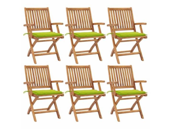 KUTYWEXFM Gartenstuhl 6er Set Klappbar mit Kissen Teakholz Platzsparende Sitzgruppe für Terrasse und Veranda, inklusive hellgrüner Polster mit praktischen Haltebändern.