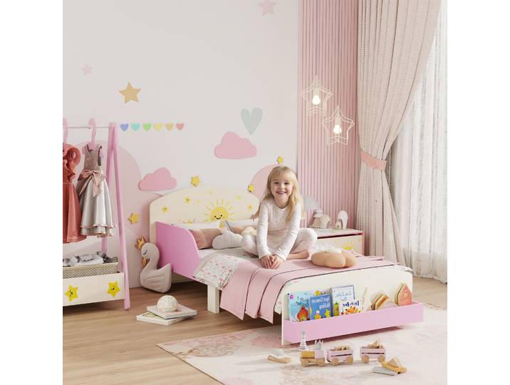 AIYAPLAY Lit Enfant Bois Rose avec Rangement 150x77x60 cm