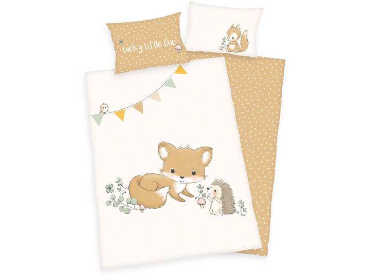 Babybettwäsche BABY BEST Waldfreunde , bunt, B/L: 100cm x 135cm, 1 Stk., 1 Stk., Flanell, B/L: 40cm x 60cm, 2 Stk., Flanell, Obermaterial: 100% Baumwolle, Bettwäsche, Babybettwäsche, mit liebevollem Motiv