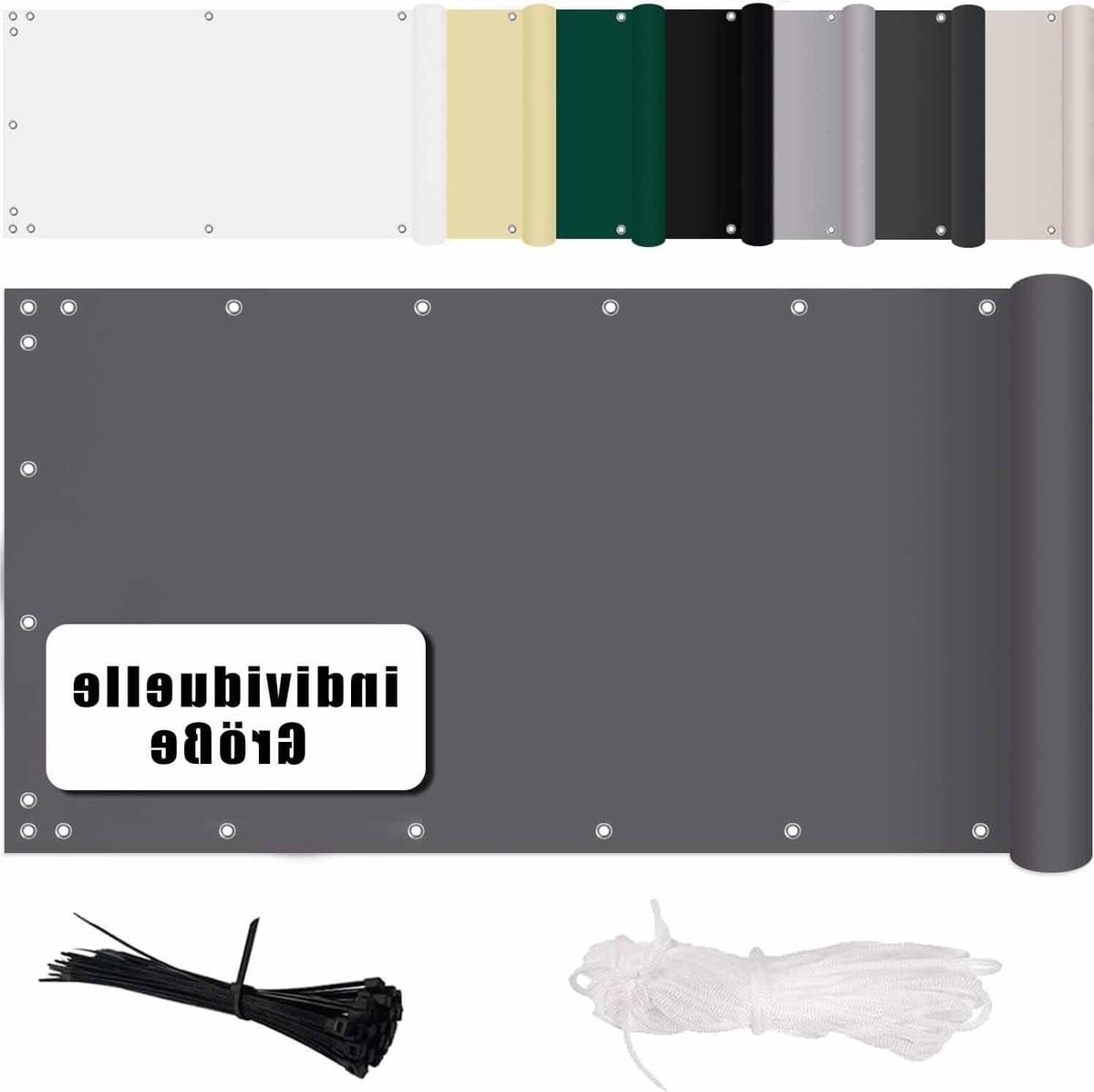 Grijs Balkonscherm van Scheurvast Polyester voor Privacy - B: 125 cm, L: 450 cm