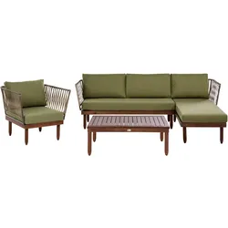 LOUNGE-SET mit Tisch 4-Sitzer Akazienholz linksseitig Dunkelbraun/Grün Cremona