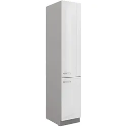 Küchen Hochschrank 40 Bianca Weiß Hochglanz + Grau Küchenzeile Küchenblock