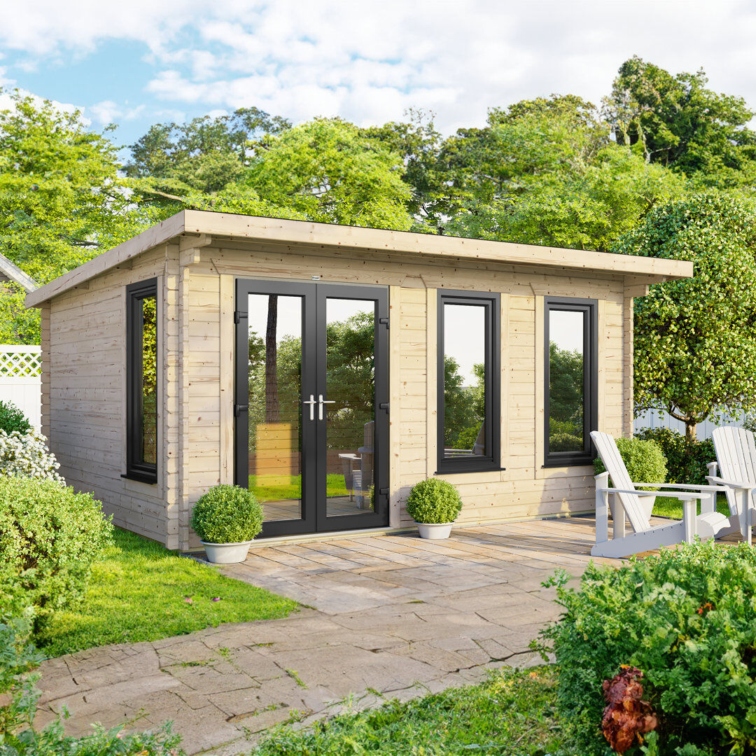 Powersheds 16 x 10ft Pent Log Cabin, Doors to the Left - 44mm