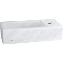 Differnz, Waschbecken, Helios Fonteinset - Wasbak Marmer - Wit - Rechte Kraan - Mat Zwart - Standaard Greep - 37.5 x 18.5 x (185 mm, 375 mm)