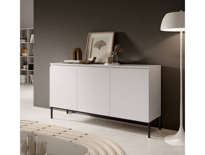 Selsey Sideboard Bemmi - Commode 3 portes\, blanc avec pieds noirs\, 150 cm