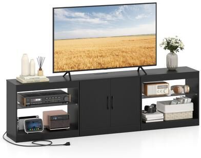 Costway TV Stand for TVs up to 85 Inches LED Entertainment Center with Power Outlets-Black