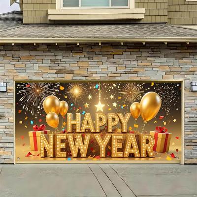 LightInthebox New Year Tapestry Garage Door Cover Large Hanging Backdrop Happy New Year 2026 Fireworks Cute 3D Party Outdoor Holiday Shooting Backgrounds Yard Home Decor