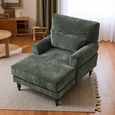 "34.65"" Wood Modern Chaise Lounge with Upholstered Indoor Leisure Sofa Recliner and Wrap-Around Backrest"