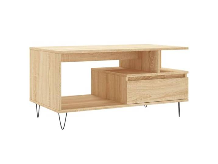 GHVBNMF Couchtisch Sonoma Eiche 90x49x45 cm Sofatisch mit Schublade Praktischer Beistelltisch fürs Wohnzimmer: Robustes Design mit Metallbeinen, integrierter Schublade und stabiler Ablage.