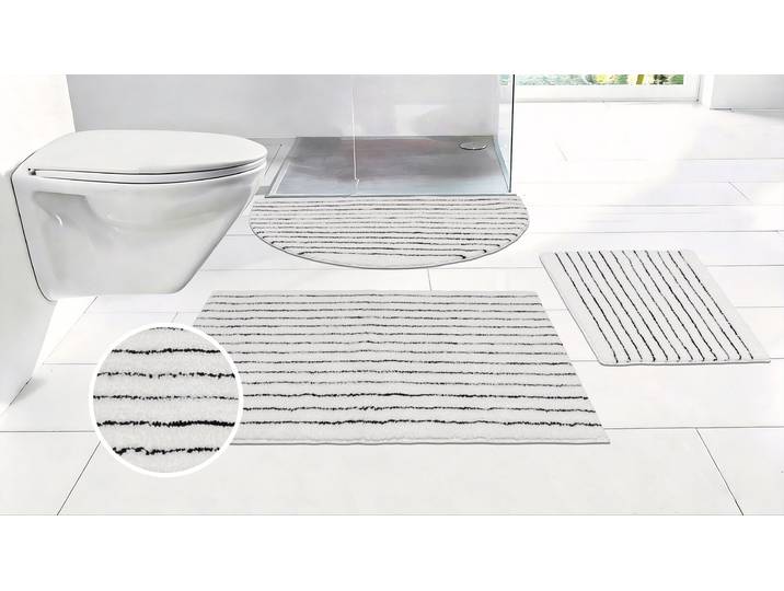 Badematte Tamsin, Badvorleger, Badezimmer Teppich, Duschvorleger , schwarz-weiss (weiß, schwarz), H:10mm, Polyester, LEGER HOME BY LENA GERCKE, Badematten, Badematte, Streifen, modern