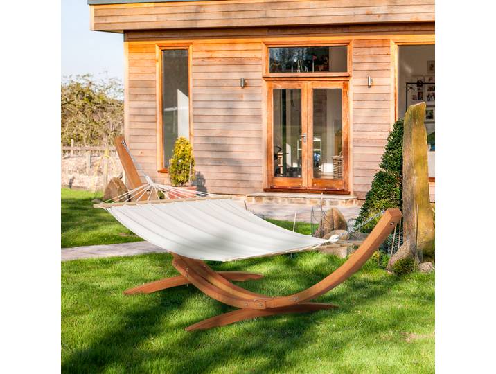 Outsunny Hamac sur Pied Bois 1 Personne Crème Marron 3,92m