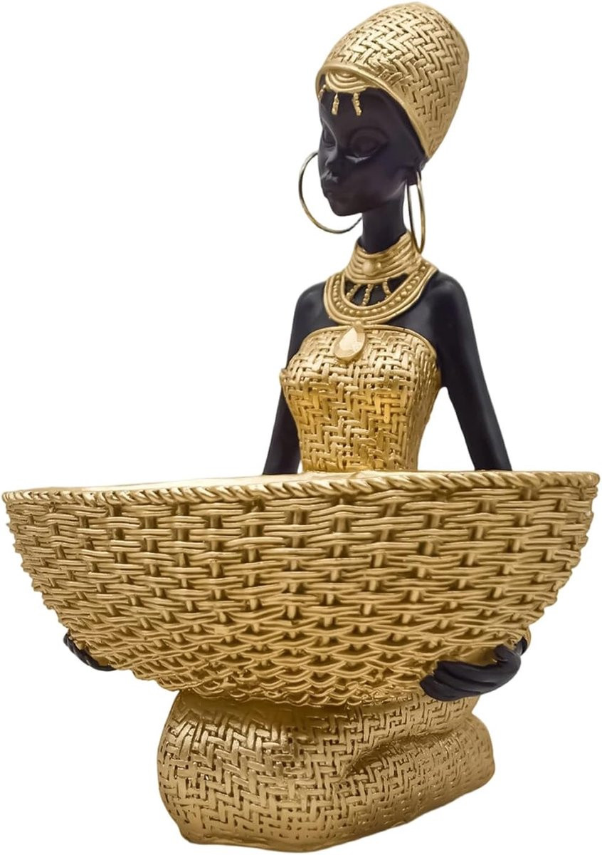 Afrikaans Beeld Hars Sculptuur Woondecoratie Tribal Geïnspireerd Goudkleurig Hoogte: 26 cm