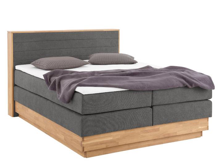 Boxspringbett, 200x220 cm, Microfaser, Grau, Bettkasten & Topper, Klassisch, Home-affaire