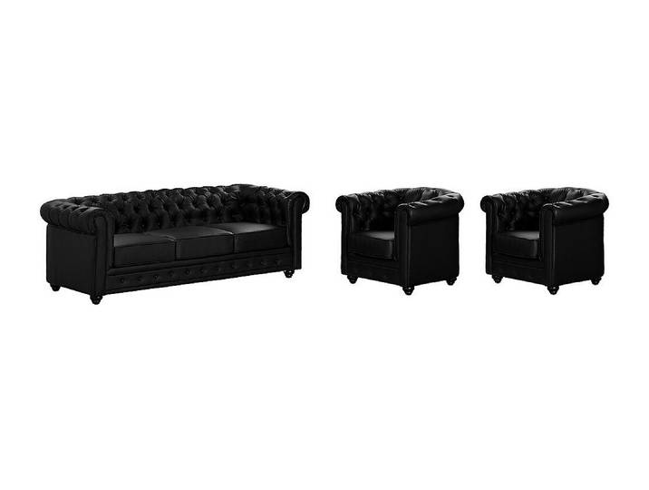 Sofa 3-Sitzer und 2 Sessel - Kunstleder - Schwarz - CHESTERFIELD