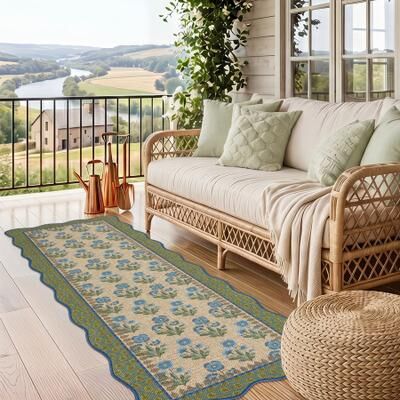 Bluebell Washable Floral Easy Jute Area Rug, Non-Slip Indoor Outdoor Farmhouse Carpet