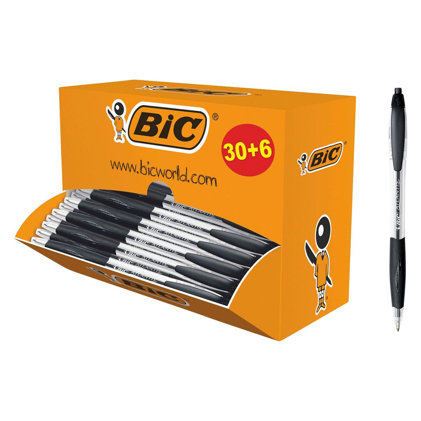 Bic Atlantis Classic, Clip-on retractable ballpoint pen, Refillable, Black, 36 pc(s) (36x) (920287)