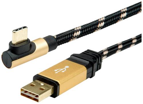 Roline USB-Kabel USB 2.0 USB-A Stecker, USB-C Stecker 0.80m Schwarz, Gold Geschirmt 11.02.9060