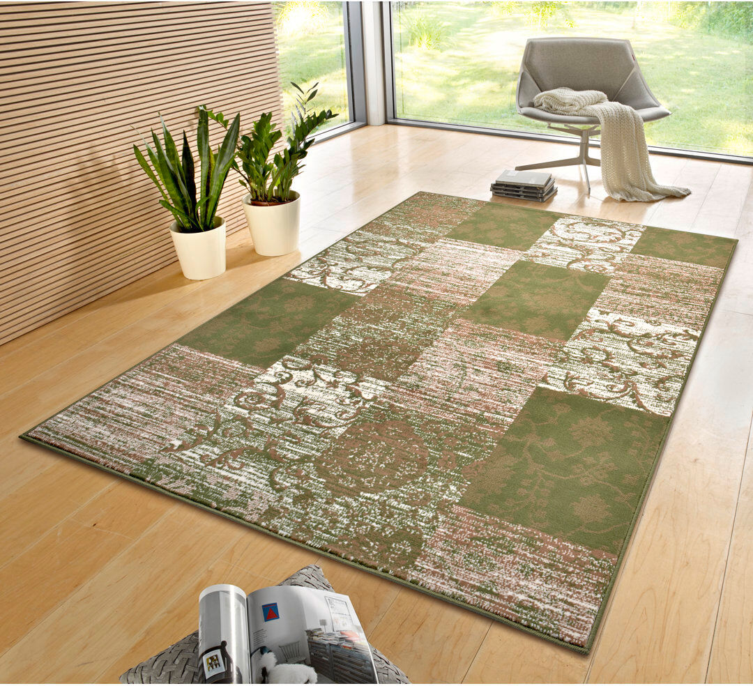 Hanse Home Designer velor rug Bloques in green and cream Rectangular 160 x 230cm