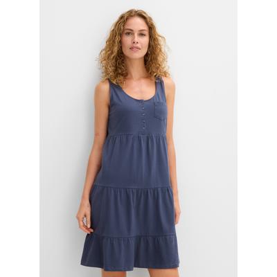 Jerseykleid BONPRIX "Baumwoll Jerseykleid, kurz", Damen, Gr. 36/38 (S), N-Gr, ohne Ärmel, Jersey, blau (indigo), Jersey, Obermaterial: 100% Baumwolle, unifarben, A-Linie knielang, Rundhals, Kleider Jerseykleid, für entspannte Sommertage, aus...