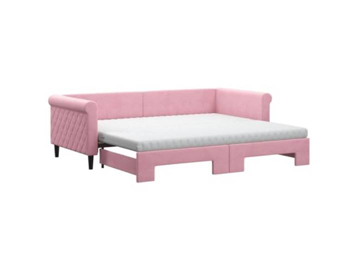KTHLBRH Ausziehbares Schlafsofa mit 2 Matratzen, Rosa, 90 x 200 cm, Samt Gestell aus Massivholz und Metall, Latten aus Sperrholz im Lieferumfang enthalten, Stoff aus Kupfergewebe, Schaumstoff