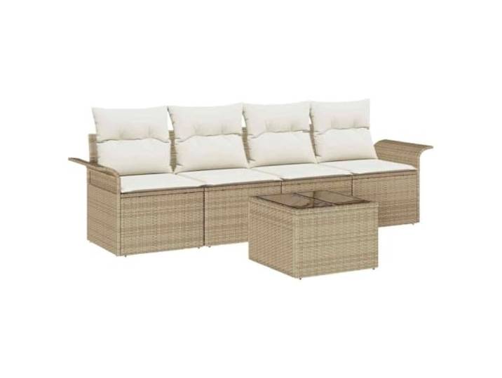 GHVBNMF Modular Lounge Gartenmöbel Set 5-Tlg Poly-Rattan Beige Creme Flexibles 5-teiliges Rattan-Set mit Glastisch und Sitzelementen für entspannte Stunden im Garten oder auf der Terrasse.